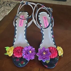 Betsey Johnson Black Heels with Floral Accents